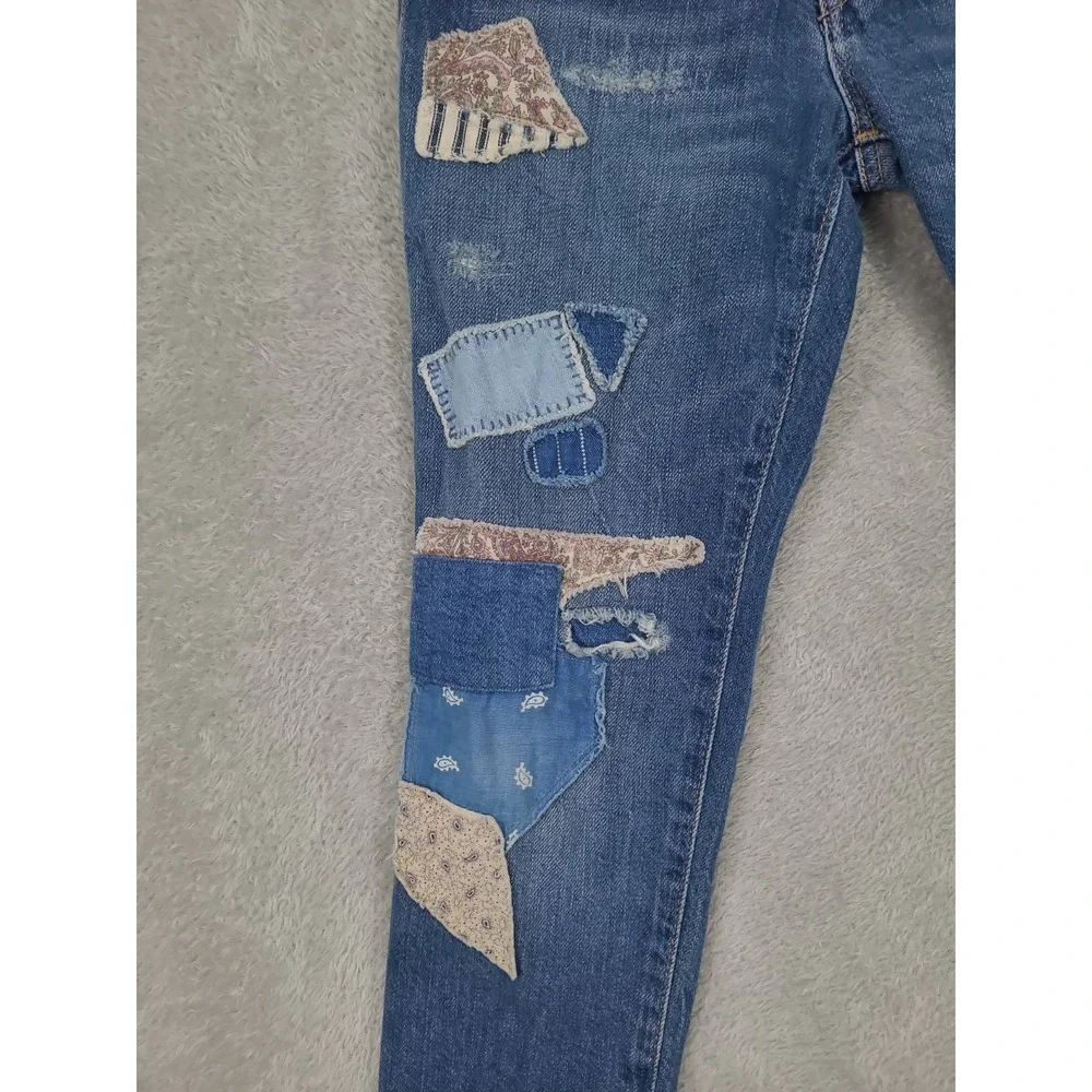Polo Ralph Lauren Girls The Astor Slim Boyfriend Patchwork Denim Jeans - Size 7‎